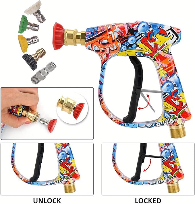 Bear Force High Pressure Washer Gun 3000 PSI Max, Power Washer Short Gun M22-14mm, Pressure Washer Aluminium Foam Cannon with 1/4 Inch Quick Connector