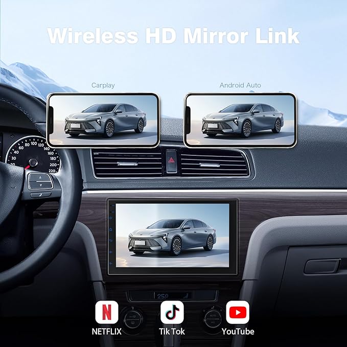 Haudio 7 Inch Double Din Car Stereo with Wireless Apple CarPlay & Android Auto, Touchscreen Android Radio, Bluetooth Car Audio Receiver (No reversing Camera)