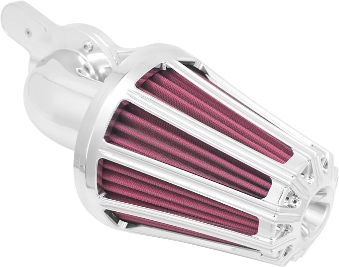 Air Cleaner Filter 90° Forward-Facing Intake Kit CNC Fit for Harley Touring Softail Dyna Sportster XL (Chrome Housing Red Element, B For Touring 00-07,Softail 00-15,Dyna 00-17)