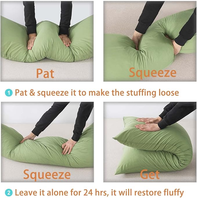 WhatsBedding Memory Foam Body Pillow with Breathable Zippered Cotton Cover, Full Body Pillow for Adults, Long Pillow for Sleeping, Firm Pillow Fluffy Supportive - Sage Green