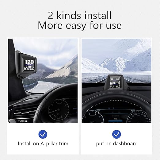 Head Up Display, Car HUD P8, OBDII & GPS Dual System, The 1st Model in The Market Can be Installed on A-Pillar Trim, Only works on most 2008+ cars