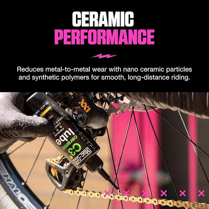 Muc-Off C3 Ceramic Dry Chain Lube, 120 Milliliters - Premium Bike Chain Lubricant with UV Tracer Dye - Formulated for Dry and Dusty Weather Conditions