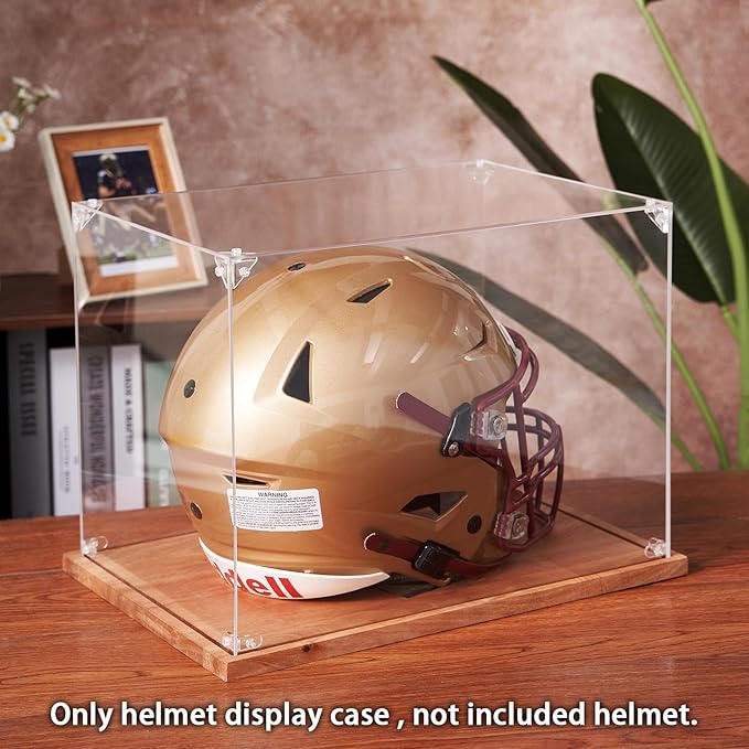 LITY Football Helmet Display Case, Full Size Acrylic Showcase with Solid Wood Base, UV and Dust Protection, Collectibles Box for Sports Memorabilia, for Sports Collectors