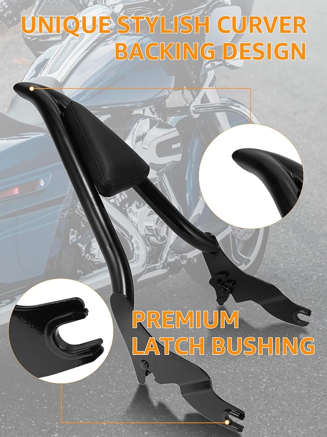 24" Sissy Bar Passenger Backrest Compatible for Harley Davidson 2009-2024 Touring CVO Road Glide, Street Glide, Road King, Ultra Limited