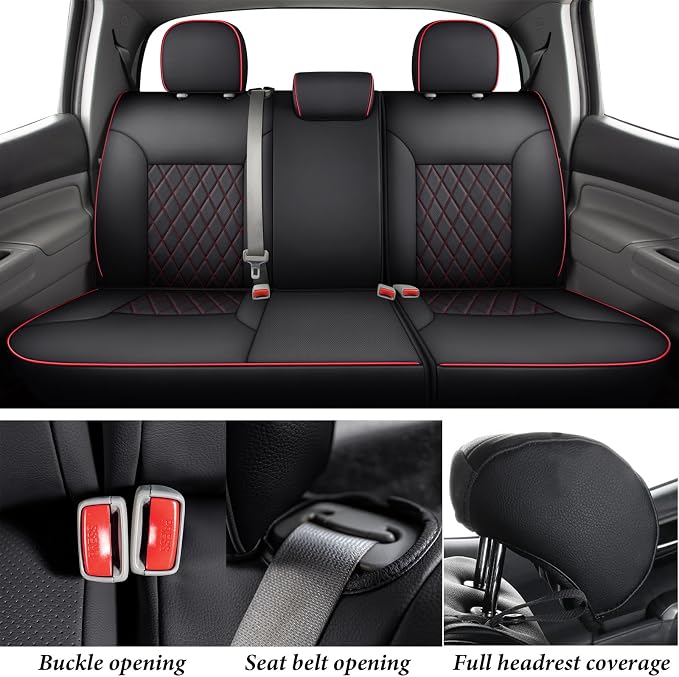 Coverado Tacoma Leather Seat Covers, Car Seat Covers Custom Fit for 2005-2023 Toyota Tacoma Double & Crew Cab SR SR5 Limited TRD Sport/Pro/Off Road (Fullset, Red)