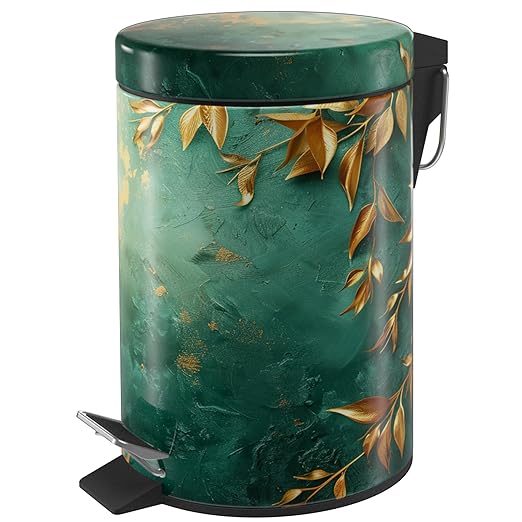 Sanilo Small Bathroom Trash Can with Lid [1.3 Gallon] - Lidded Tiny Trashcan for Garbage - Mini Metal Bin with Soft Closing Mechanism - Bath Room Accessoire Wastebin with Inner Bucket (Greego)