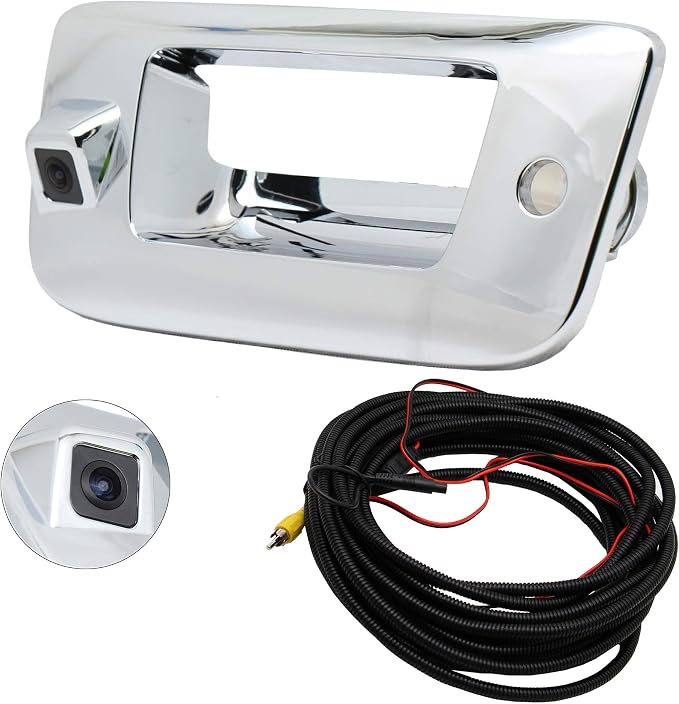 RED WOLF Chrome Tailgate Handle with Backup Camera Fit for 2007-2014 Chevrolet Silverado GMC Sierra 1500 2500 HD Parking Grid Lines Available IP68 Waterproof Heavy Duty 150°Wide View