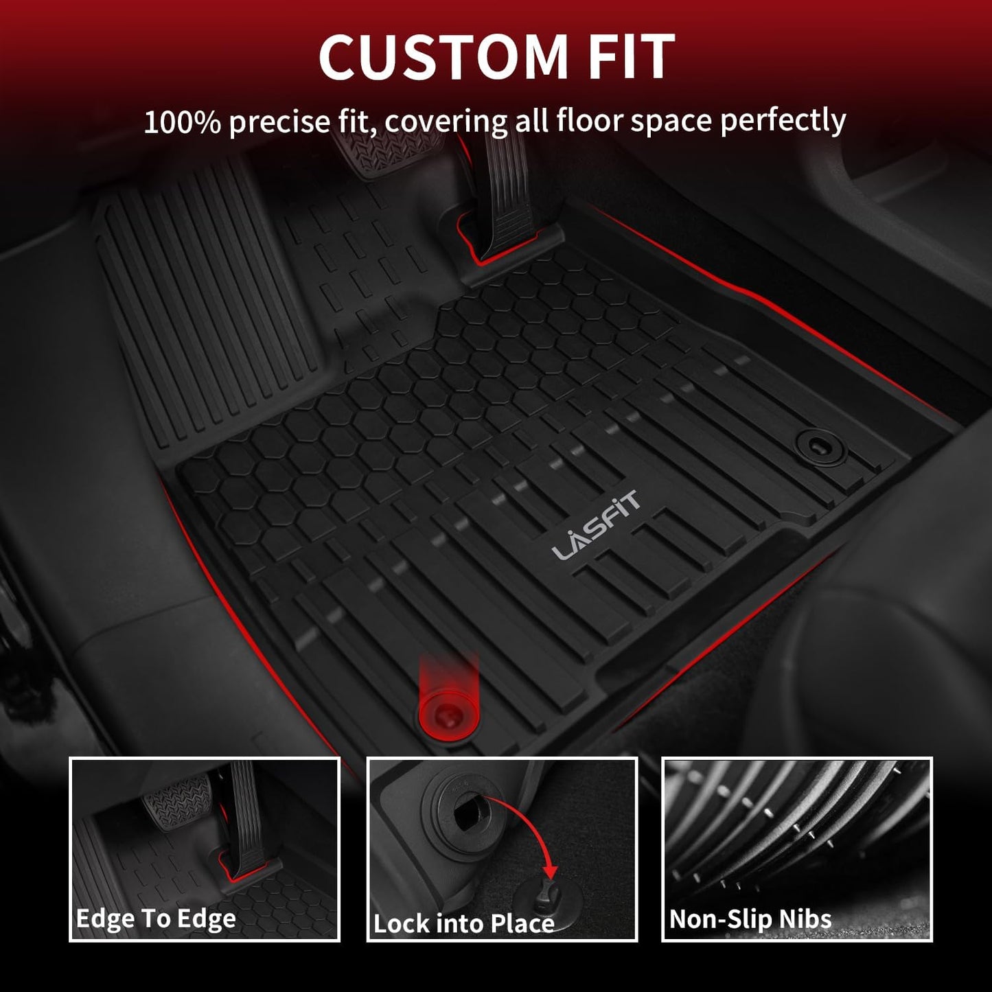 LASFIT Floor Mats&Trunk Mat for Toyota Sienna 8 Seats 2021-2025 All Weather TPE Custom Fit Floor Liner for Sienna LE/XLE (w/o Spare tire) Front and Rear Car Mats&Cargo Liner, Black
