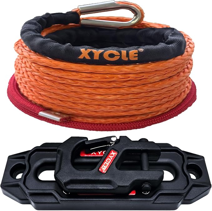 Synthetic Rope Towing Winch Fairleads, OrangeBlack, | 254mm,10" Aluminum Cable Guide, Foldable Forged Trailer Hook Kit, 1/2" x 70 Foot Synthetic Winch Rope