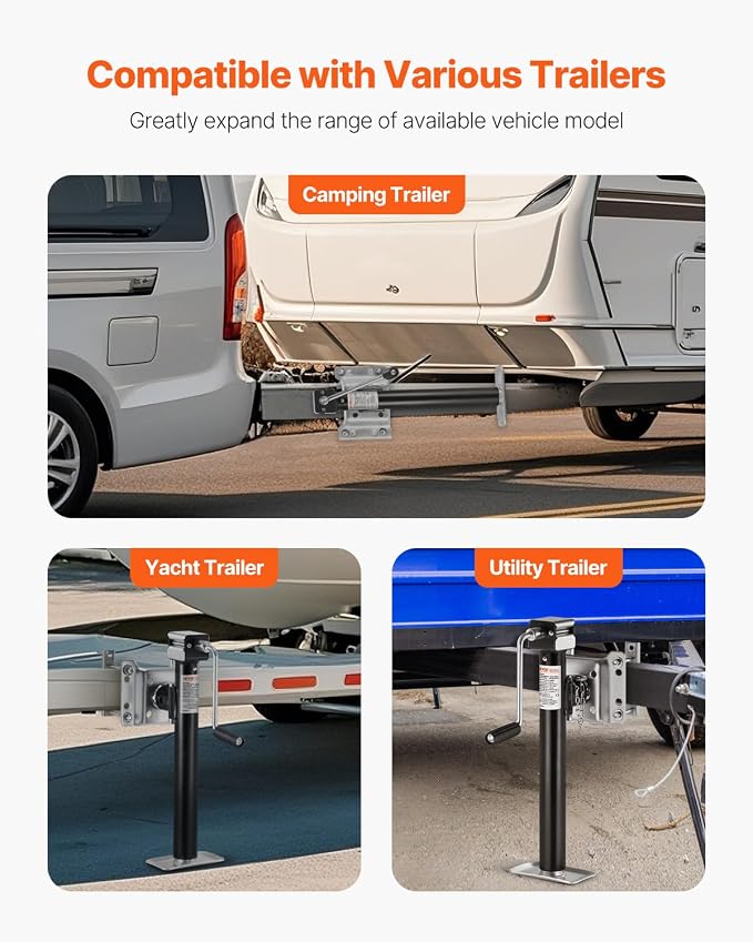 VEVOR 5000 lbs Dynamic Load Capacity, Heavy Duty Swivel Bolt-on Trailer Jack, 14.3" Lift Trailer Jack Stand with Handle for RV, Horse, Utility, and Yacht Trailers
