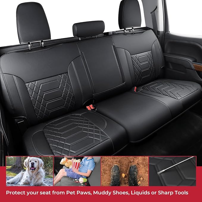 FREESOO for Silverado Seat Cover 2019-2024 2025 2026, Faux Leather Full Set, Fit for Silverado GMC Sierra 1500 Crew Cab Waterproof Truck Seat Covers, Black