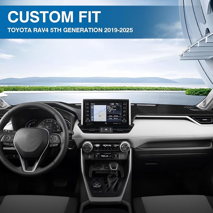 Custom Fit Dash Cover Compatible with Toyota RAV4 2019-2025 Dashboard Cover Accessories for RAV4 Non-Slip Polyester Dashboard Mat Custom Fit Center Console Sunshield Protector No Glare