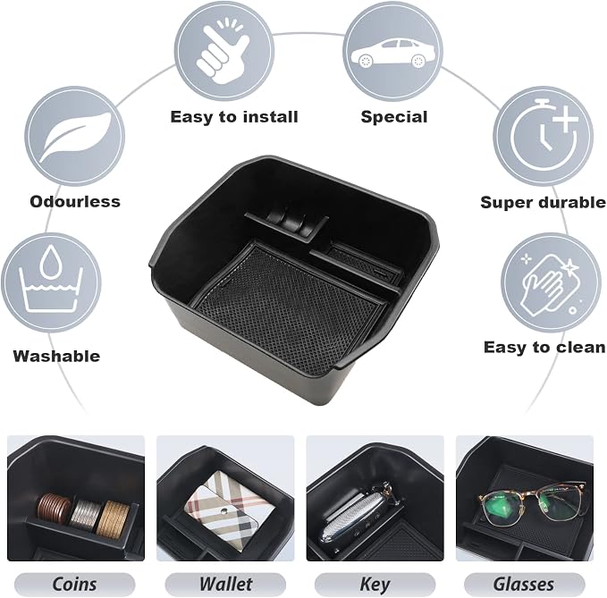 SKTU Compatible with 2020-2024 2025 Land Rover Defender Center Console Organizer 2023 2024 2025 Defender Accessories 2024 2025 Defender Console Tray Armrest Insert ABS Black Materials Storage Box