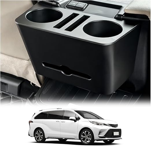 Car Cup Holder Paper Drawer Storage Box for Toyota Sienna 2024-2025, Multi Functional Paper Box for Car Middle Rown, Black Color, 1 PC (Water Cup Storage Box for Sienna 21-25)