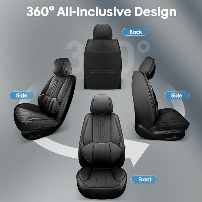 AOOG Pickup Seat Covers Custom Fit for Dodge Ram 1500/2500/3500 2002-2026 Faux Leather Seat Cover Set Compatible with Crew, Regular, Quad, Mega Cab, Waterproof Car Truck Cushions (Black, Front Seat)