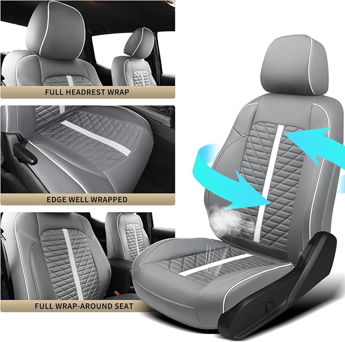 Car Seat Covers Fit for Toyota Tacoma 2016-2023 3rd Gen Double & Crew Cab SR SR5 Limited TRD Sport/Pro/Off Road Full Set,Waterproof Breathable Leather Full Coverage (Grey White)