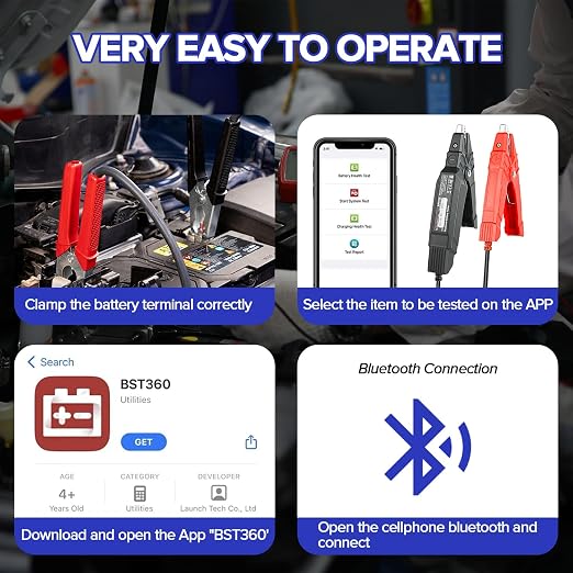 2026 Launch Upgraded BST360 6V 12V Car Battery Tester, Bluetooth Battery Load Tester Charging Cranking System Analyzer for Android/iPhone/Launch X431, 100-2000 CCA Alternator Tester Voltmeter