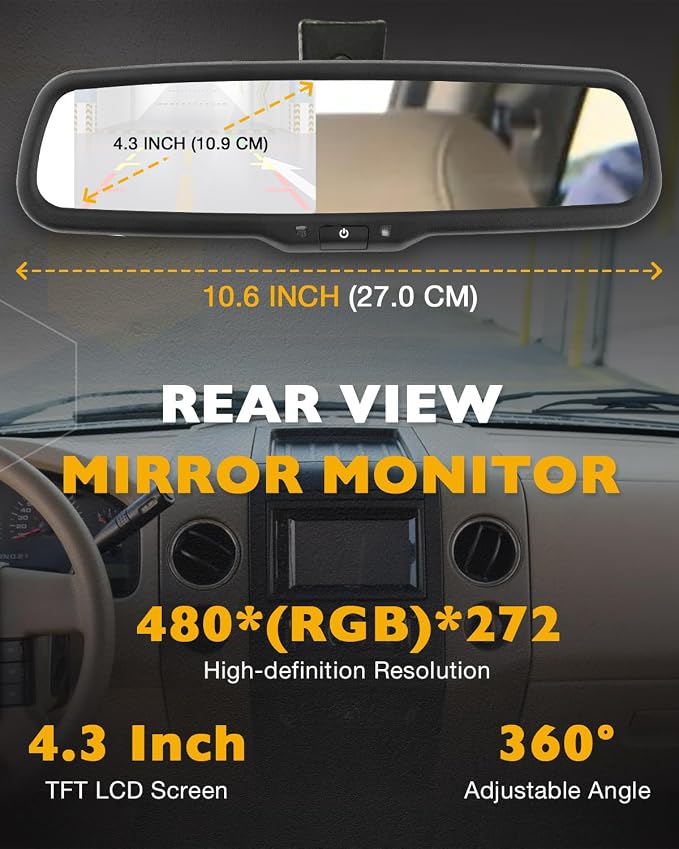 Tailgate Backup Camera Handle w/Rearview Mirror Monitor, Compatible with 2004-2016 Ford F150 / F250 F350 F450 F550 Super Duty/Explorer, 4.3" Rear View, 170° Viewing Angle, Waterproof Reverse Camera