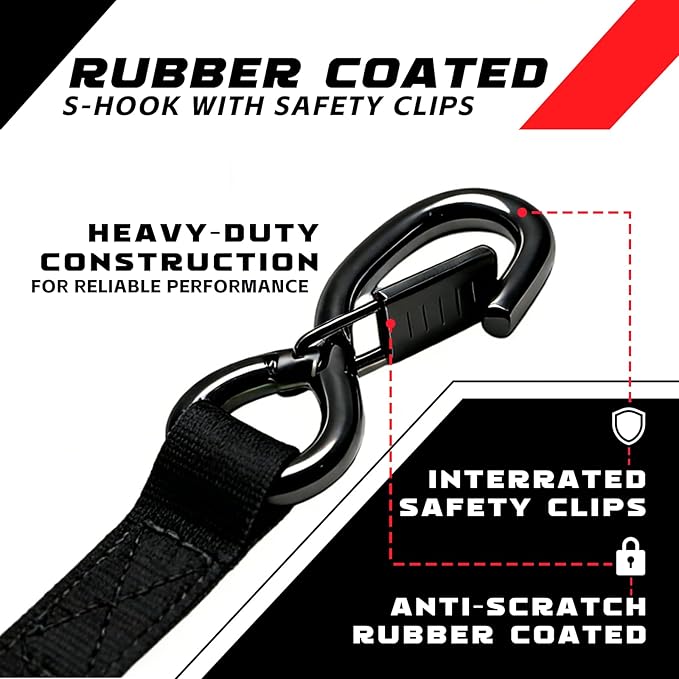 Retractable Ratchet Straps (2-Pack) - Heavy Duty Auto Slow Retraction Tie Down Straps - 1 Inch x 13 Feet (1,800lb Break Strength) for Truck, Cargo Trailer, Motorcycle, ATV, UTV - Black