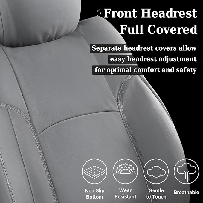 Coverado Chevy Silverado Waterproof Canvas Rear Seat Covers, Fit for Chevy Silverado GMC Sierra 2007-2013 & 2019-2026 1500, 2020-2026 2500HD 3500HD Crew Double Extended Cab(Flat Rear, Gray)