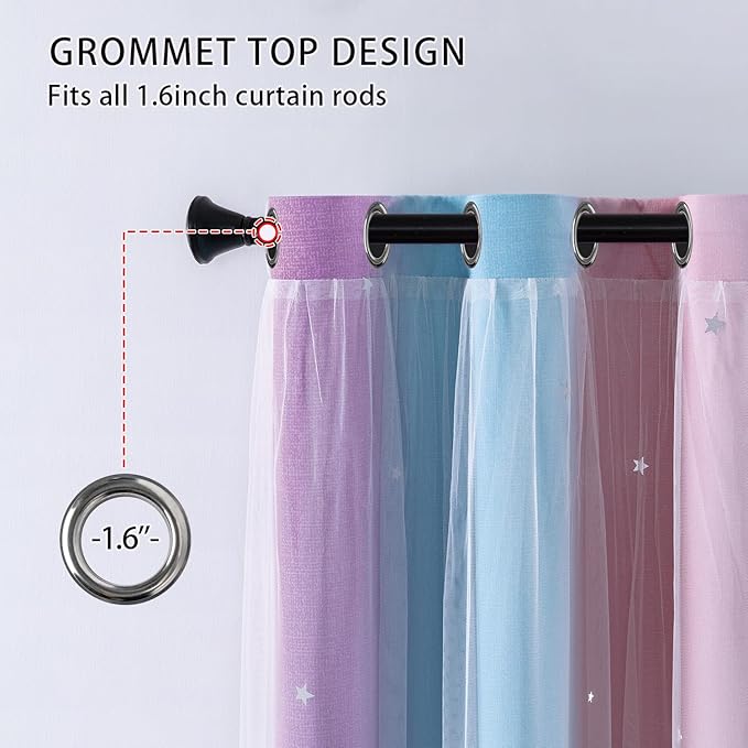 XiDi Kids Curtains 84 Inches Long for Girls Bedroom Nursery Rainbow Blackout Curtains Unicorn Princess Theme Home Decor Grommet Pink and Purple Blue Curtains W34 X L84 2 Panels Set