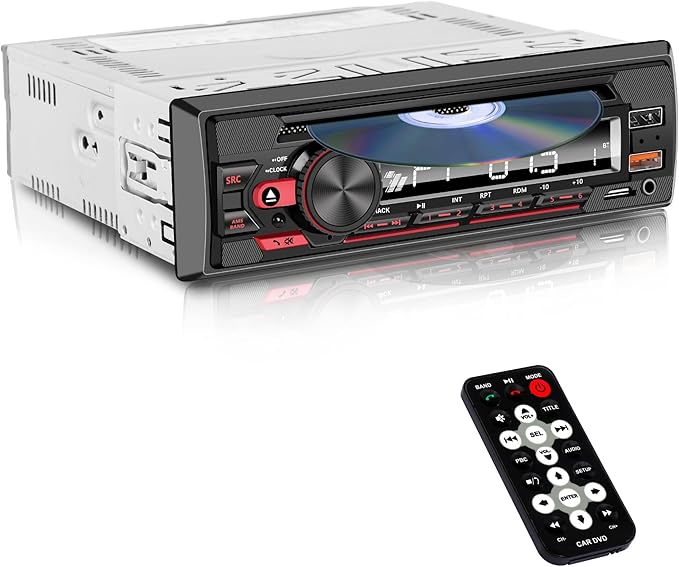 Single Din Car Stereo with CD/DVD Player – Upgrade Your Classic Car with Bluetooth, USB, AUX, SD Card, FM, MP3, Selectable RCA Output, Apple & Android Compatible