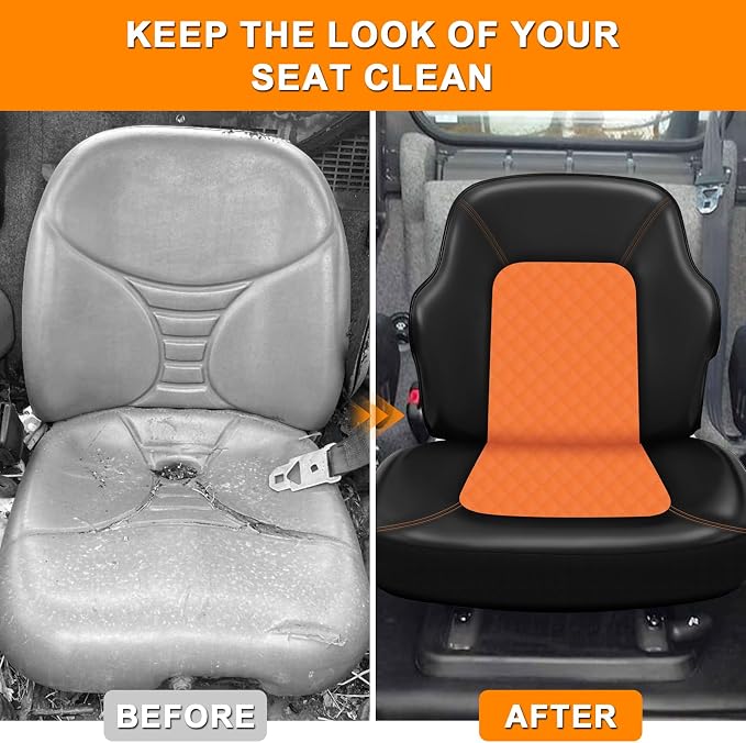 Industrial Vehicle Seat Cover for Skid Steer, Heavy Duty Leather Seat Cover, Compatible with John Deere, Caterpillar, Kubota, Bobcat, New Holland, Orange