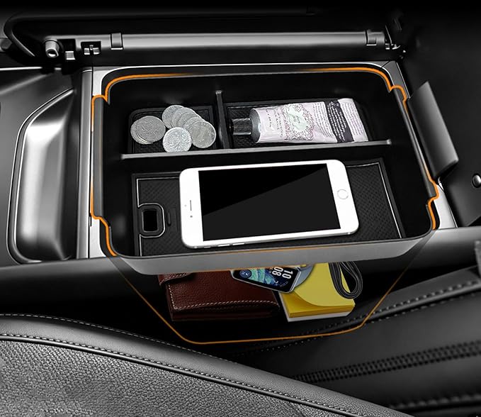 4PCS Center Console Organizer for 2024-2026 Hyundai Santa Fe Accessories, Wireless Charging Mat + Cup Holder Insert + Lower Console Organizer + Center Console Organizer for Santa Fe Accessories