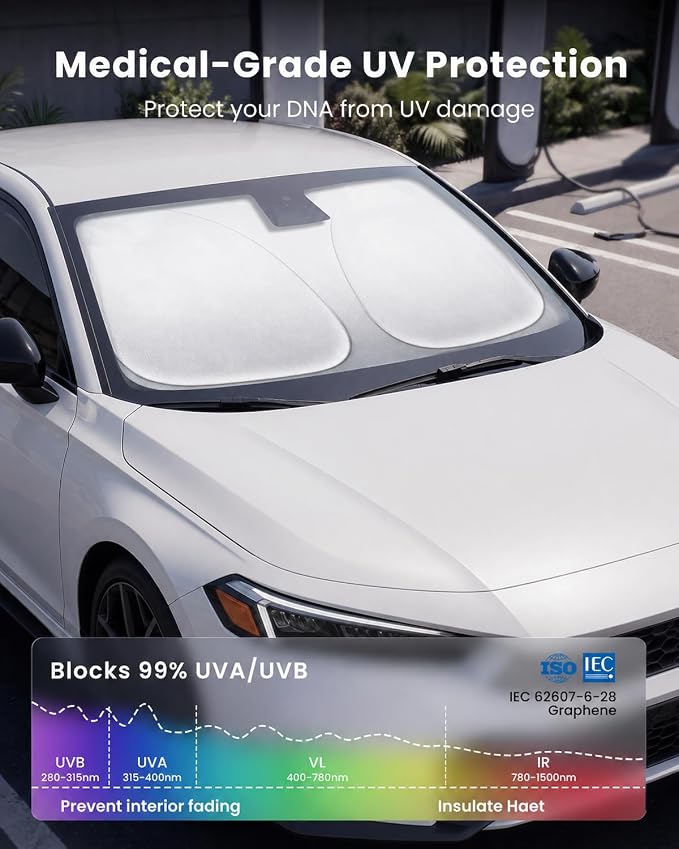 REEVAA 2026 3rd Pro Windshield Sunshade for 2022-2026 Honda Civic | Dual-Layer Heat & Sun Defense, OEM Design | Foldable Sun Shade Car Accessories with Storage Bag