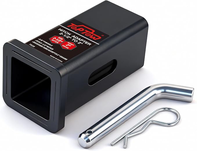 TOPTOW 64028S Trailer Hitch Adapter 2-1/2" to 2" Hitch Reducer Sleeve Carbon Steel, Upgraded, 5/8 inch Pin & Clip Included