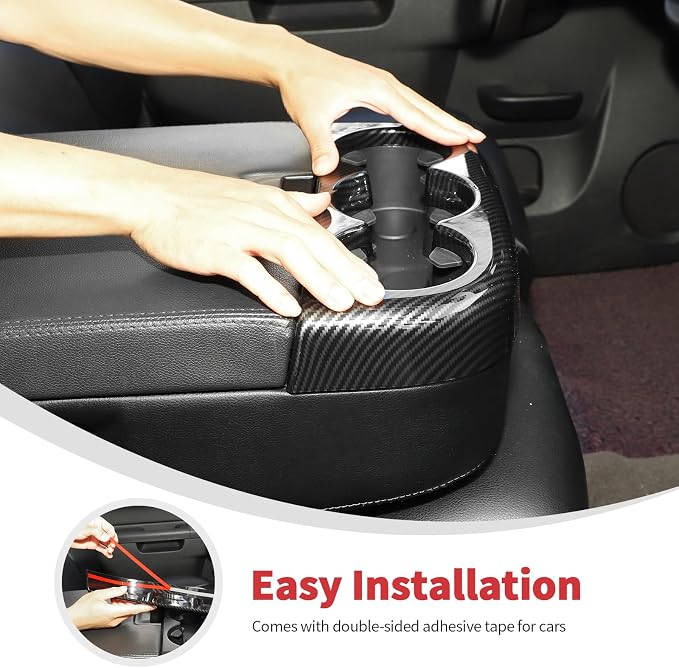 Linskip Center Console Cup Holder Cover Compatible with 2007-2013 Chevy Avalanche Silverado Suburban Tahoe & GMC Yukon/Sierra Jump Seat, Cup Holder Trim, Interior Accessories Carbon Fiber