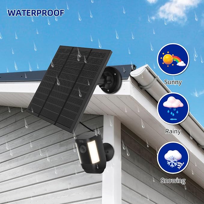 Solar Panels for Ring Camera Outdoor (New Generation) 5W 5V Solar Panel Charger with USB-C&Plug for Spotlight Cam Plus&Stick Up Cam Pro.Waterproof IP65 360°Adjustable 10FT Cable (Black, 2)