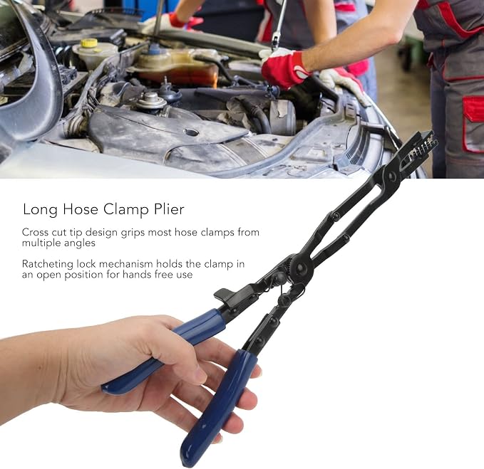 Keenso Hose Clamp Pliers, Metal Long Reach Hose Clamp Plier Universal Comfortable Grip Cross Cut Tip for Automotive Maintenance