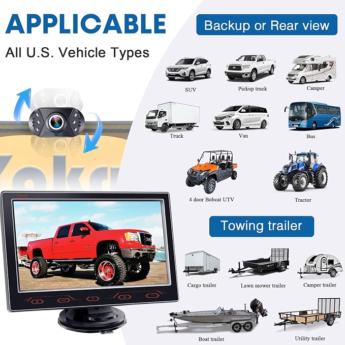 7-inch Backup Camera Ease-Setup for Cars: HD 1080P Touch Key Rear View Camera Real Time Image - Waterproof Reverse Camera for Van SUV Truck Y16