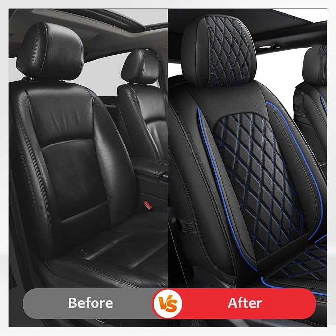 MIROZO 2PCS Front Seat Covers,Waterproof Car Seat Cover Blue Vehicle Cushion Cover Breathable Fit for Most Sedan, Truck and SUV (Black and Blue,2PCS)