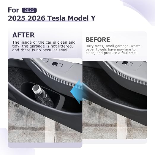 LUWU 2PCS Car Front Door Trash Can for Tesla Model Y Juniper 2026 2025, Side Door Storage Box Organizer Open-Top Design TPE Material Front Seat Garbage Can Bin for New Model Y Juniper Accessories 2026