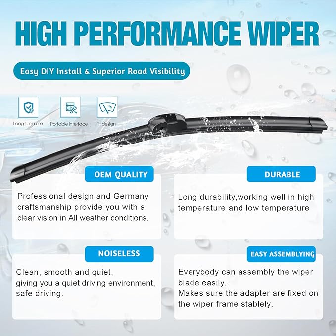 OEM Windshield Wiper Blades Replacement for VW Volkswagen Touareg 2011 2012 2013 2014 2015 2016 2017, All Weather Original Factory Quality Front & Rear Wipers Set 26"+26"+14" (Pack of 3)