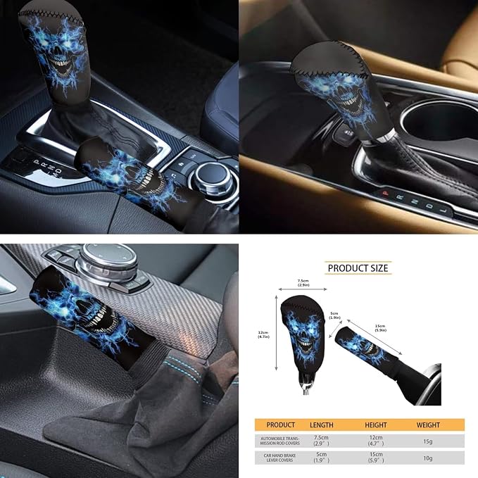 Skull Car Seat Covers Full Set with Steering Wheel Cover+Coasters+Seatbelt Pad Cover+Gear Lever Cover+Hand Brake Cover Universal Fit Most Vehicles Auto Accessories, 11Pcs