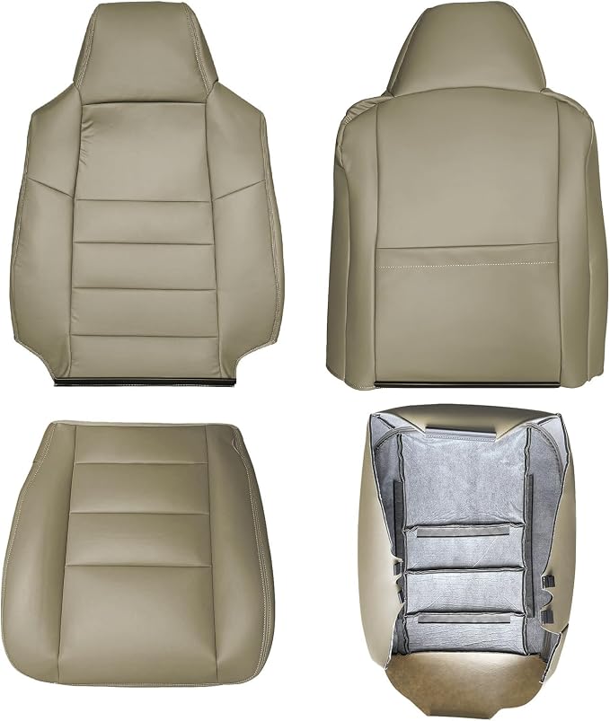 Car Seat Covers Bottom & Top Leather Seat Covers Front Seats Cover Tan Fit for Ford F-250 F-350 Super Duty 2002 2003 2004 2005 2006 2007 Driver and Passenger Leather Seat Covers Replacement