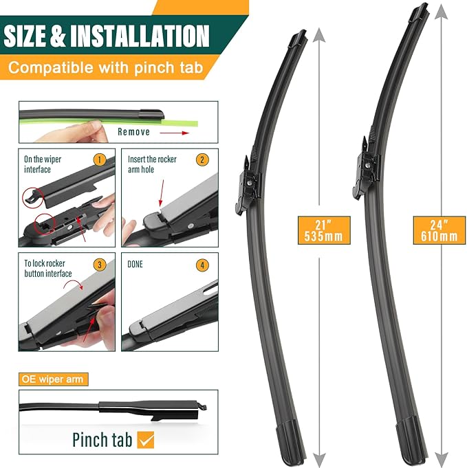 Windshield Wiper Blades Replacement for GMC Acadia 2013 2014 2015 2016,Original Equipment Replacement Front Rear Wiper Blade Set - 24" 21" 11" (Set of 3)