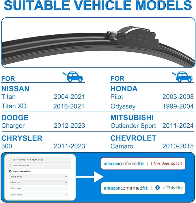 CJPPPZIW® Windshield Wipers -24"+21" Replacement for 2012-2023 Dodge Charger/2004-2021 Nissan Titan,OEM Quality Premium All-Season Wiper Blades (Set of 2)