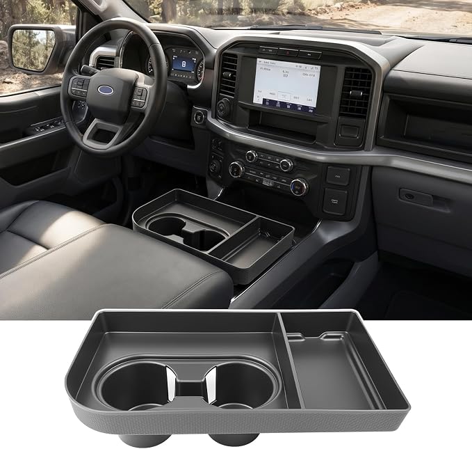 Center Console Cupholder Organizer for 2021-2025 Ford F150 & 2023-2026 F250 F350 F450 F550 F600 Super Duty Cup Holder Coaster Inserts Tray for Ford Super Duty Accessories(Jump Seat Only)