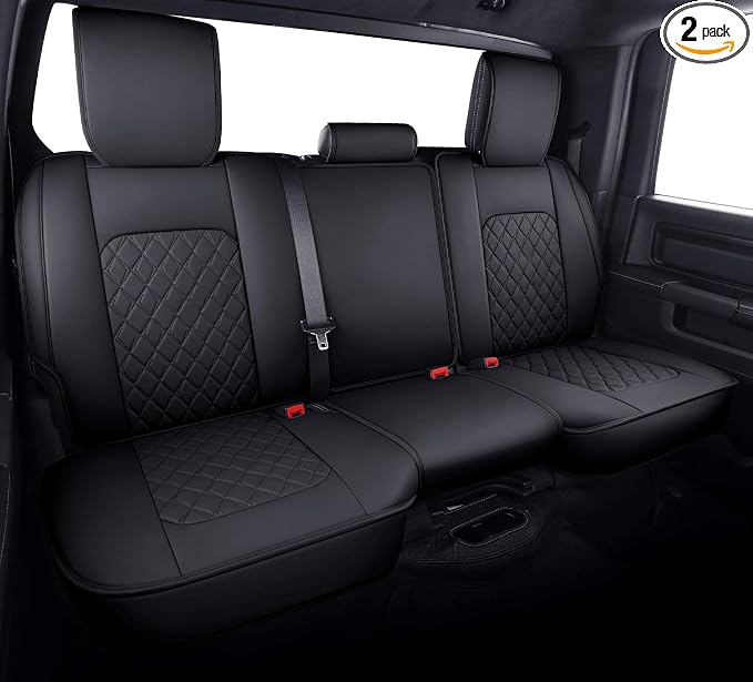 Aierxuan Dodge Ram Back Seat Covers Waterproof Leather Custom Fit 2009-2026 1500, 2010-2026 2500/3500 Crew Quad Regular Cab Pickup Cushions Compatible with Split Bench 40/60(Rear Seat/Black)