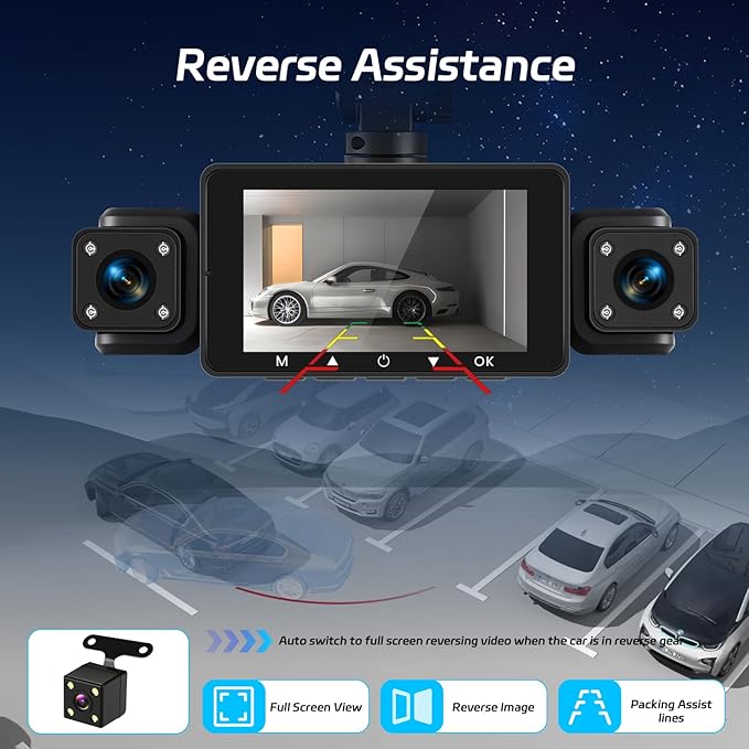NHOPEEW 4 Channel Dash Cam, Front and Rear Inside Left Right, 3 inch IPS Screen Camera for Car Security 360, 5G WiFi & APP Control, 8 IR Night Vision, G-Sensor, Parking Mode, with 64GB TF Card