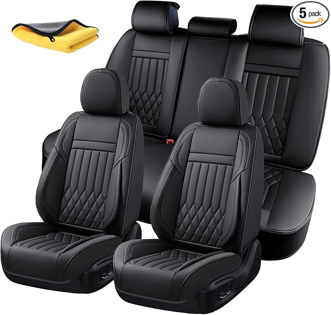 Car Seat Covers Leather Full Set Universal 5-Seater Waterproof Breathable Nappa, Compatible with Honda Civic, Toyota Camry Corolla, Nissan Rogue Sentra, Fit for Front Rear Seats Most Sedans SUV