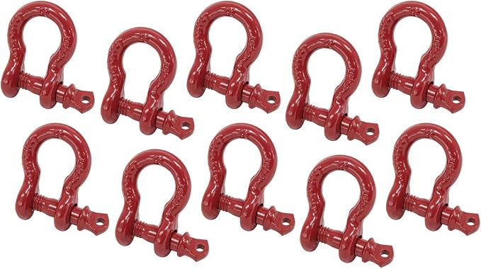 Mytee Products 5/16" Anchor Shackle Forged Carbon Steel w/Alloy Screw Pin WLL # 0.75 Ton (1,500 Lbs.)|Double Rust Protection Heavy Duty D Ring Shackle for Towing, Rigging & Vehicle Recovery (10 Pack)