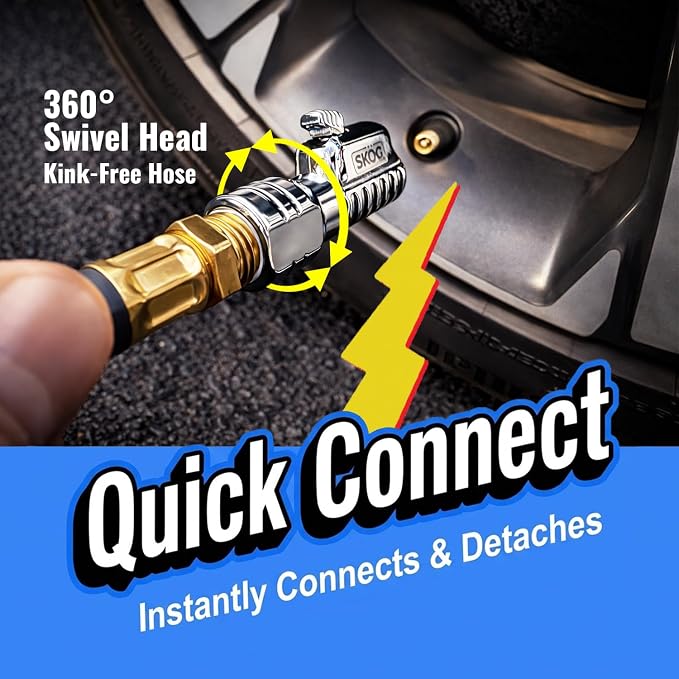 SKÖG Chuck Mates Platinum 1/4" F-NPT Quick-Connect Tire Air Chuck with 8mm Adapter (Open Flow) for Trigger-Type or Portable Tire Inflators