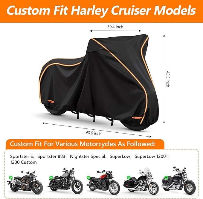 420D Motorcycle Cover for Sport Model Harley Davidson Sportster S, Sporster 883, Nightster Special, Superlow, Superlow 1200T, 1200 Custom,Outdoor Bike Cover Windproof Heavy Duty Waterproof Protection