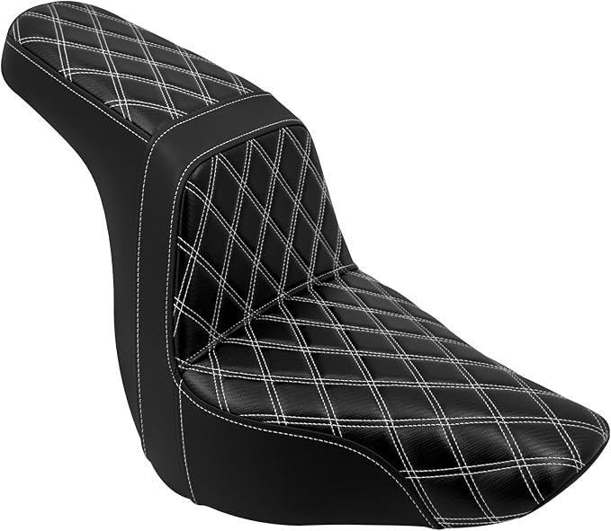 Motorcycle 2-Up Seat Driver Passenger One-Piece Seat Fit For Harley Low Rider Low Rider S ST FXLR FXLRST 2018-up (White Stitching)