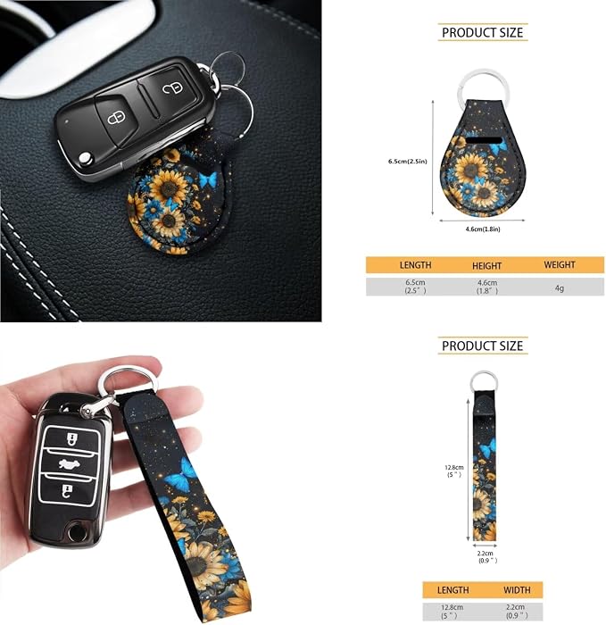 Blue Butterfly Sunflower Print Car Accessories Car Seat Covers Full Set with Steering Wheel Covers+Seat Belt Pads+Coasters+Keychain+Lipstick Holder Universal Fit(13 Pack)